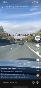 Tiktok video over praktijk examen van Theorie Snel Halen.