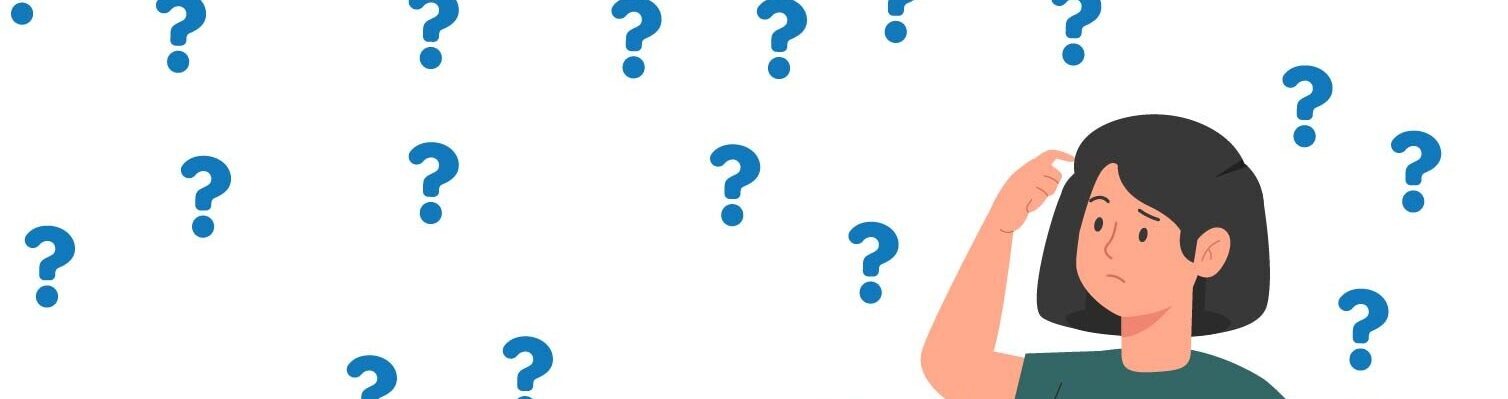 Een perplexe vrouw die naar vraagtekens kijkt, op zoek naar duidelijkheid en begrip.