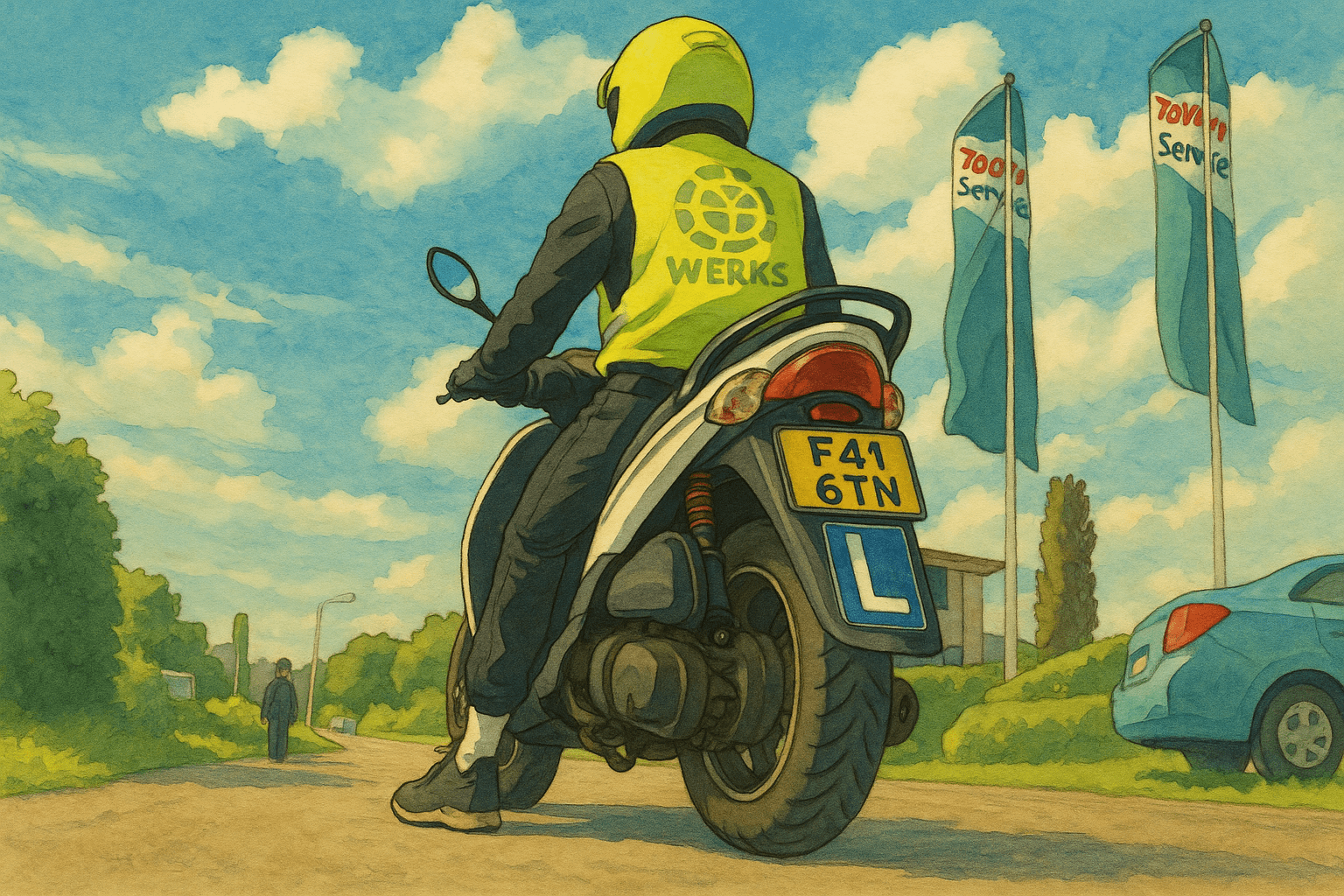 Scooterleerling met L-bord tijdens praktijkles – blog over kosten rijbewijs AM